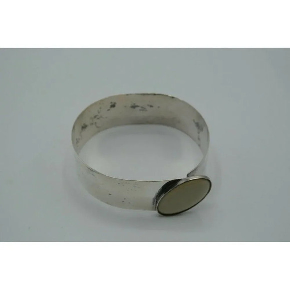 Cuff  Bracelet with Diagonal Oval Stone 925 JPA Sterling Silver 20 Grams Vtg - Picture 6 of 7